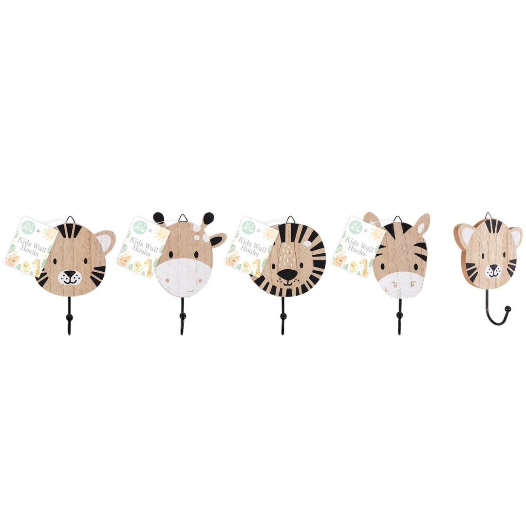 Hugs & Kisses Safari Friends Wooden Hooks - 4 Assorted Designs